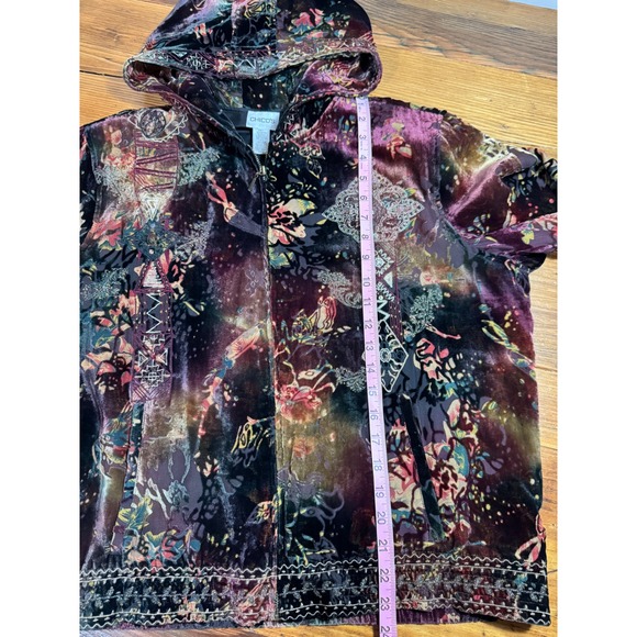 Chicos Women's Velvet Floral Print Embroidered Hooded Velour Track Jacket Sz 2/L - Picture 6 of 10